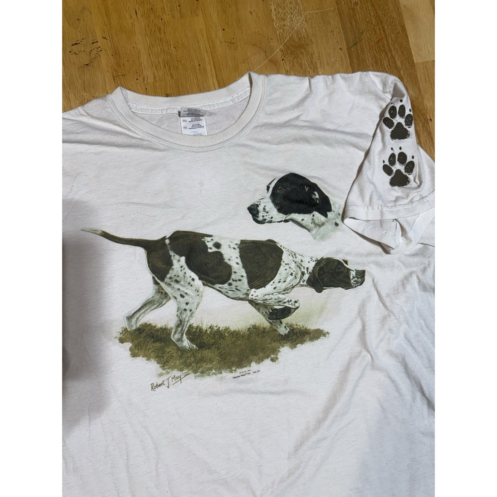 Robert J May Pointer Dog T Shirt XL Y2K Hunting GSP Paw Print Sleeve Graphic